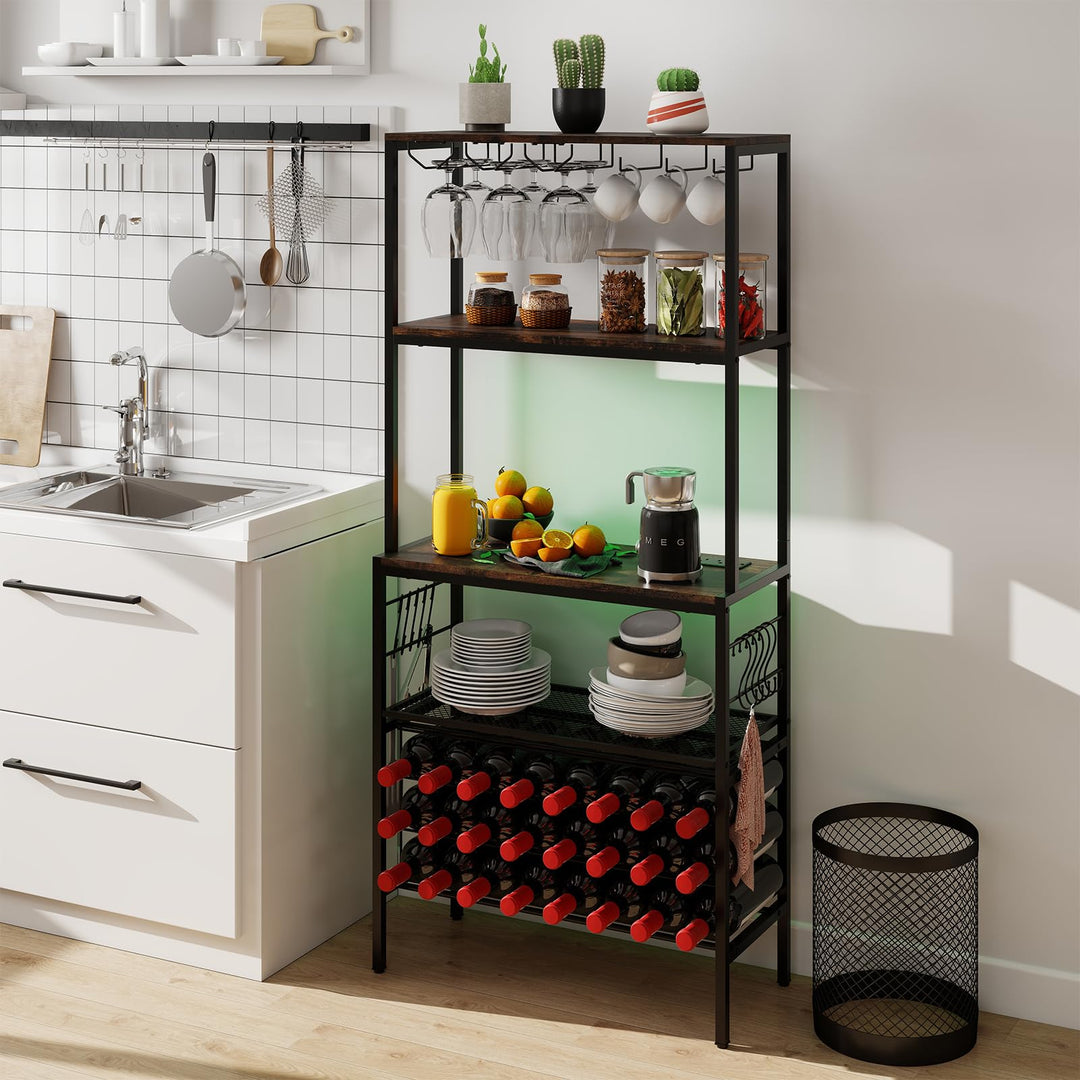 Giantex Wine Rack Freestanding Floor Wine Bar Cabinet w/Power Outlet &amp; RGB Light