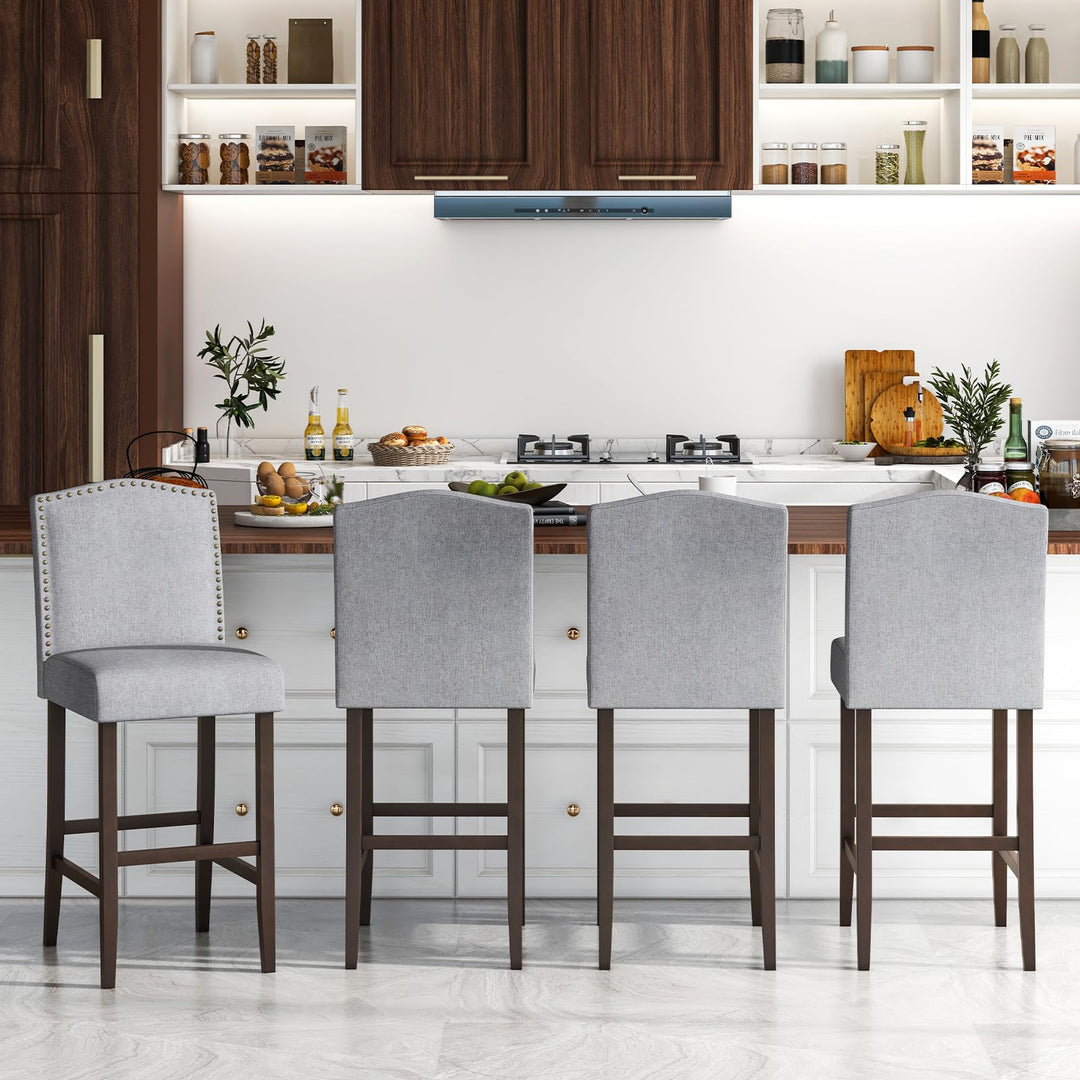 Giantex 30" Bar Stools Set of 2/4, Upholstered Bar Height Bar Chairs with Back &amp; Rubber Wood Legs