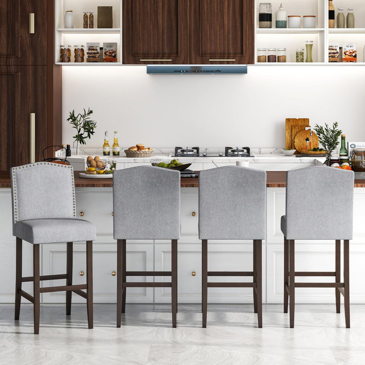 Giantex 30" Bar Stools Set of 2/4, Upholstered Bar Height Bar Chairs with Back &amp; Rubber Wood Legs
