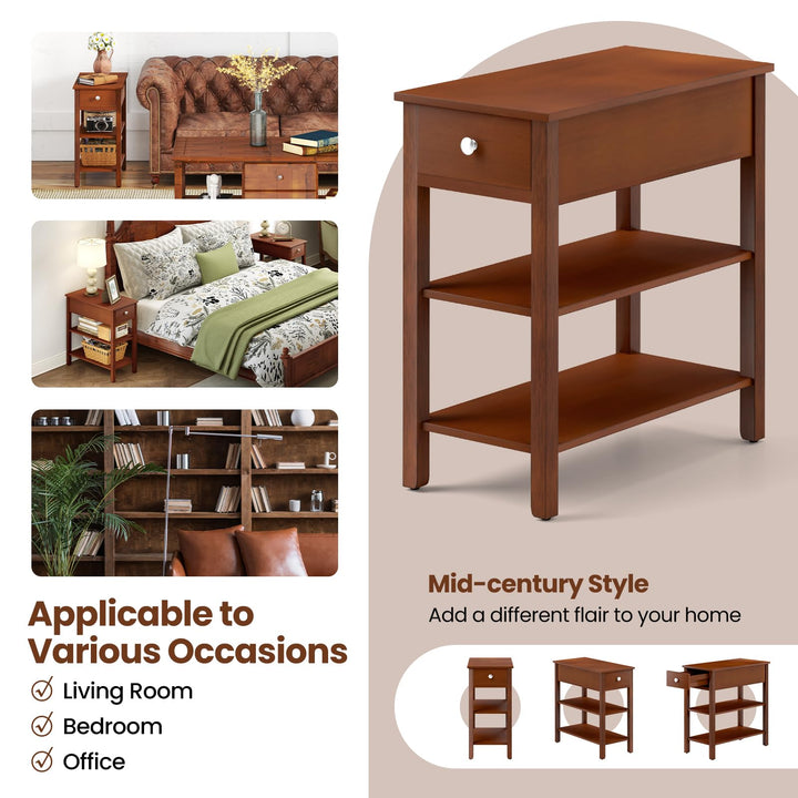 Ginatex Narrow Side Table Small End Tables with Drawer &amp; Open Storage Shelves