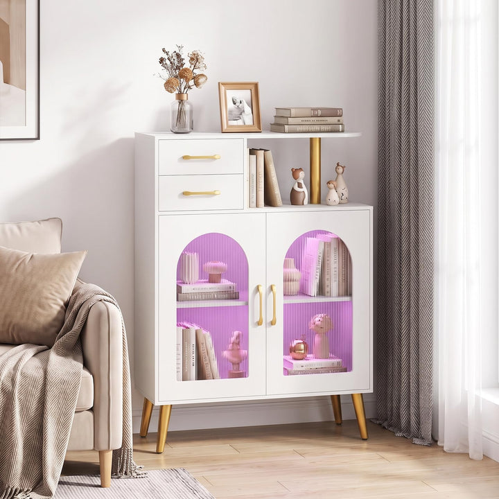 GIANTEX 2 Doors &amp; 2 Drawers Sideboard Buffet Cabinet with LED Lights