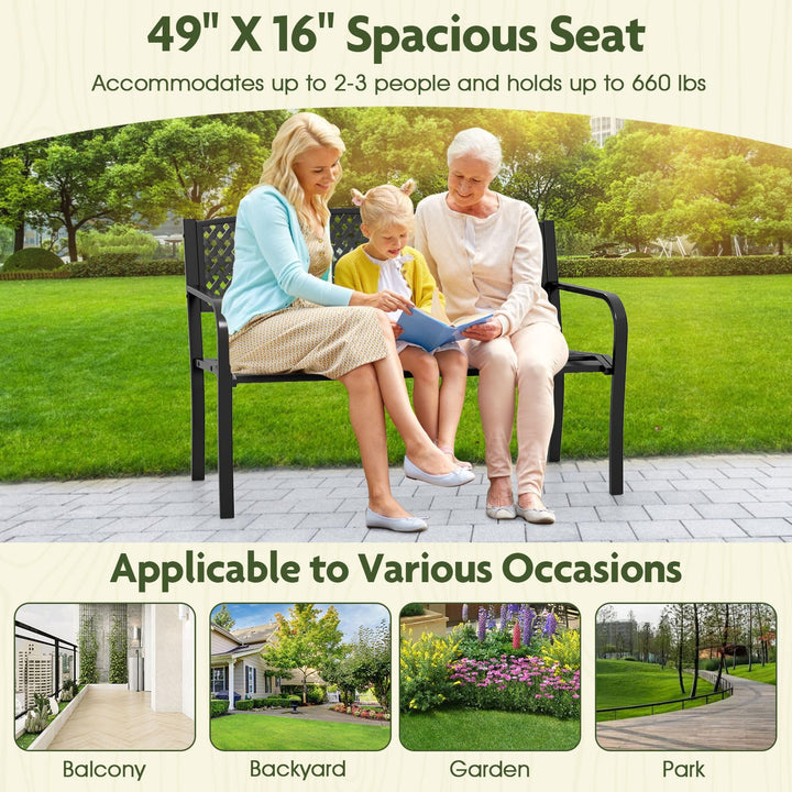 Giantex Metal Outdoor Bench with Mesh Pattern Backrest (50"×24"×33.5")