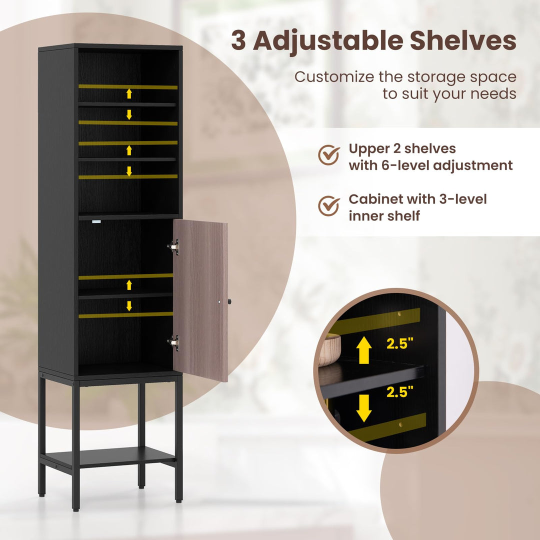 Giantex 57” Tall Bathroom Storage Cabinet, Bathroom Floor Cabinet with Door, Adjustable Shelves &amp; Foot Pads