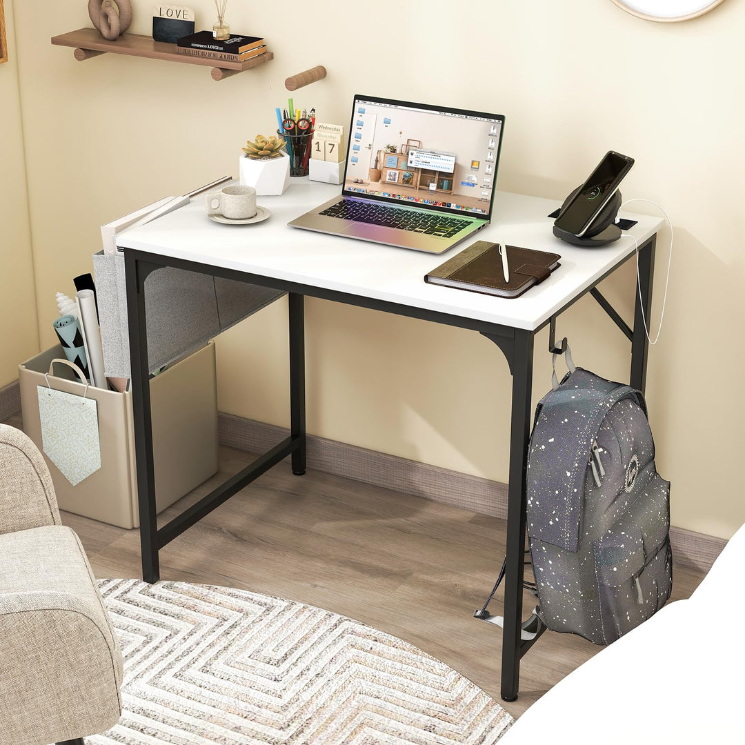 Giantex Conference Table with Charging Station, 2/4/6 PCS 32" x 24" Rectangular Meeting Room Desk with Storage Bag &amp; Hook