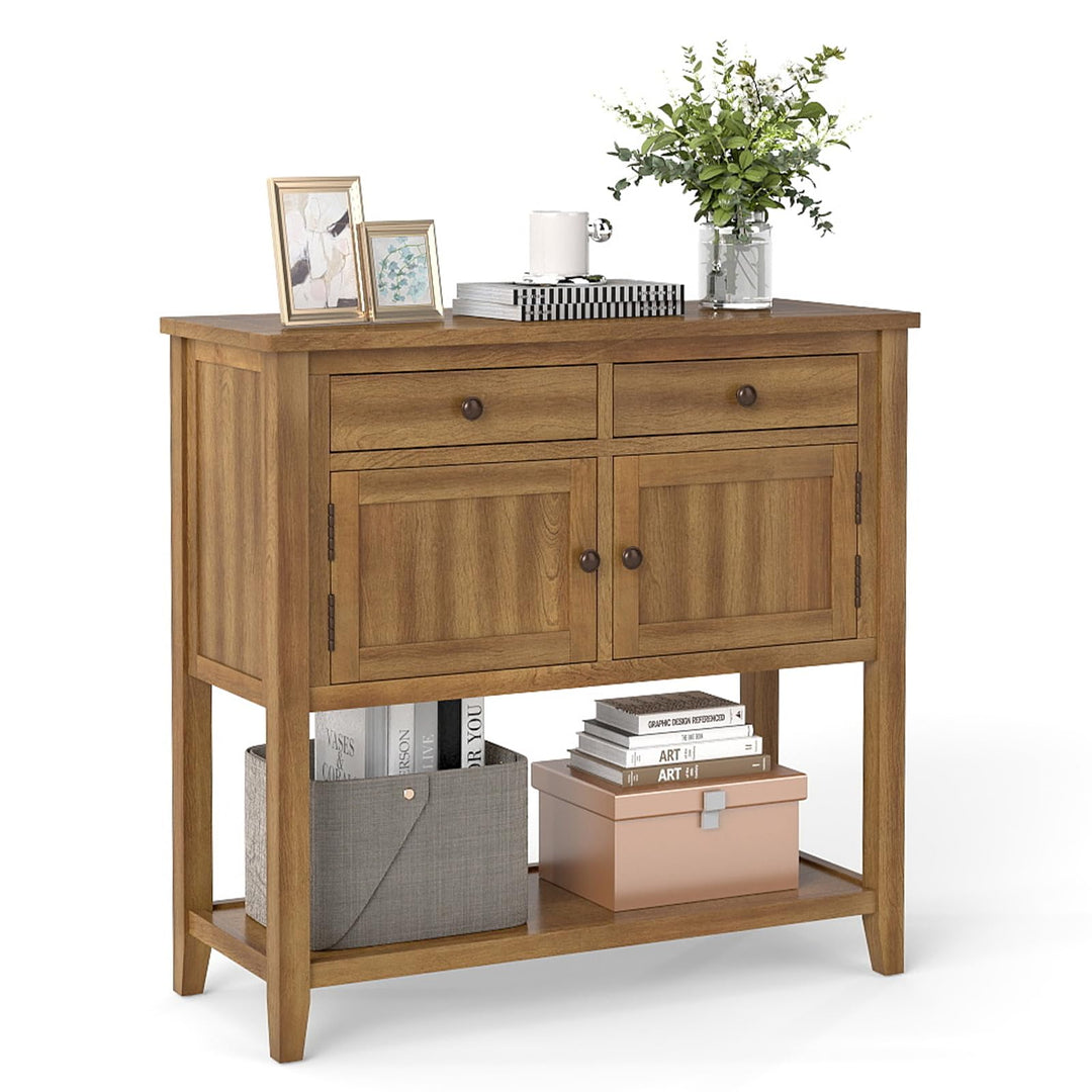 Giantex Mid-Century Console Table Wood Coffee Bar Buffet Sideboard with 2 Drawers