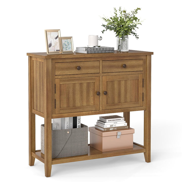 Giantex Mid-Century Console Table Wood Coffee Bar Buffet Sideboard with 2 Drawers