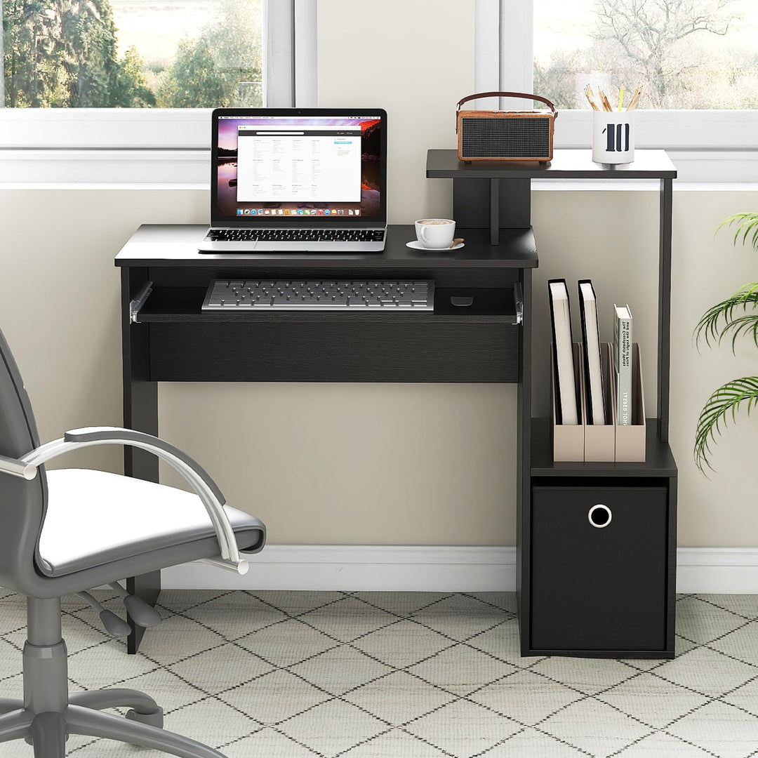 Giantex Computer Desk with Keyboard Tray, Compact Home Office Desk with Fabric Drawer &amp; Storage Shelf