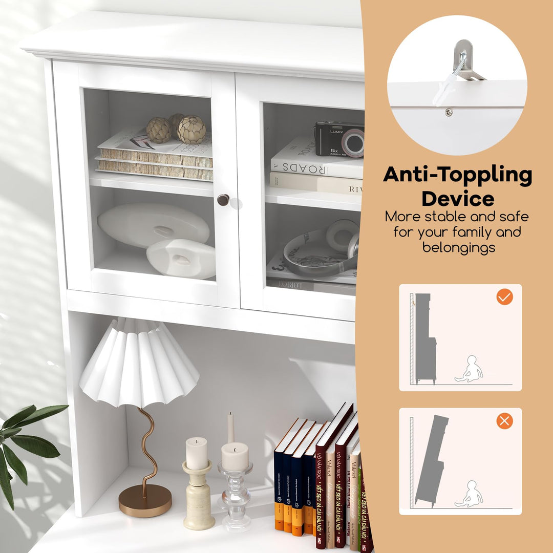 Giantex Pantry Cabinet, 77” Tall Buffet Cabinet with Hutch, LED Lights &amp; Charging Station