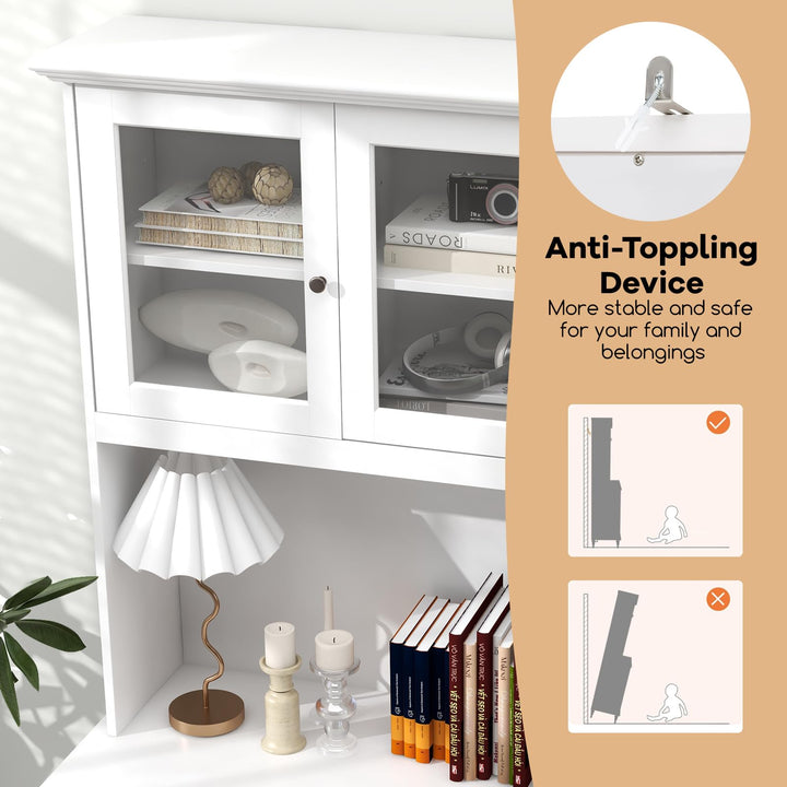 Giantex Pantry Cabinet, 77” Tall Buffet Cabinet with Hutch, LED Lights &amp; Charging Station