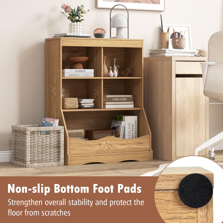 Giantex Storage Cabinet, Small Bookshelf, Short Bookcase with 4 Open Storage Cube &amp; Bottom Compartment