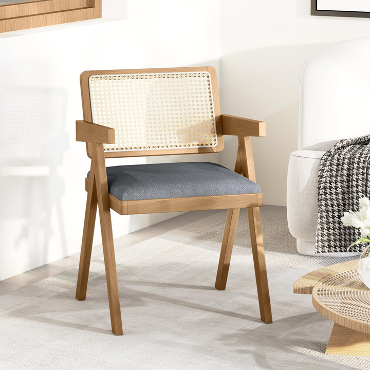 Giantex Rattan Dining Chairs, Leathaire Kitchen Chairs w/Armrests &amp; Padded Cushion