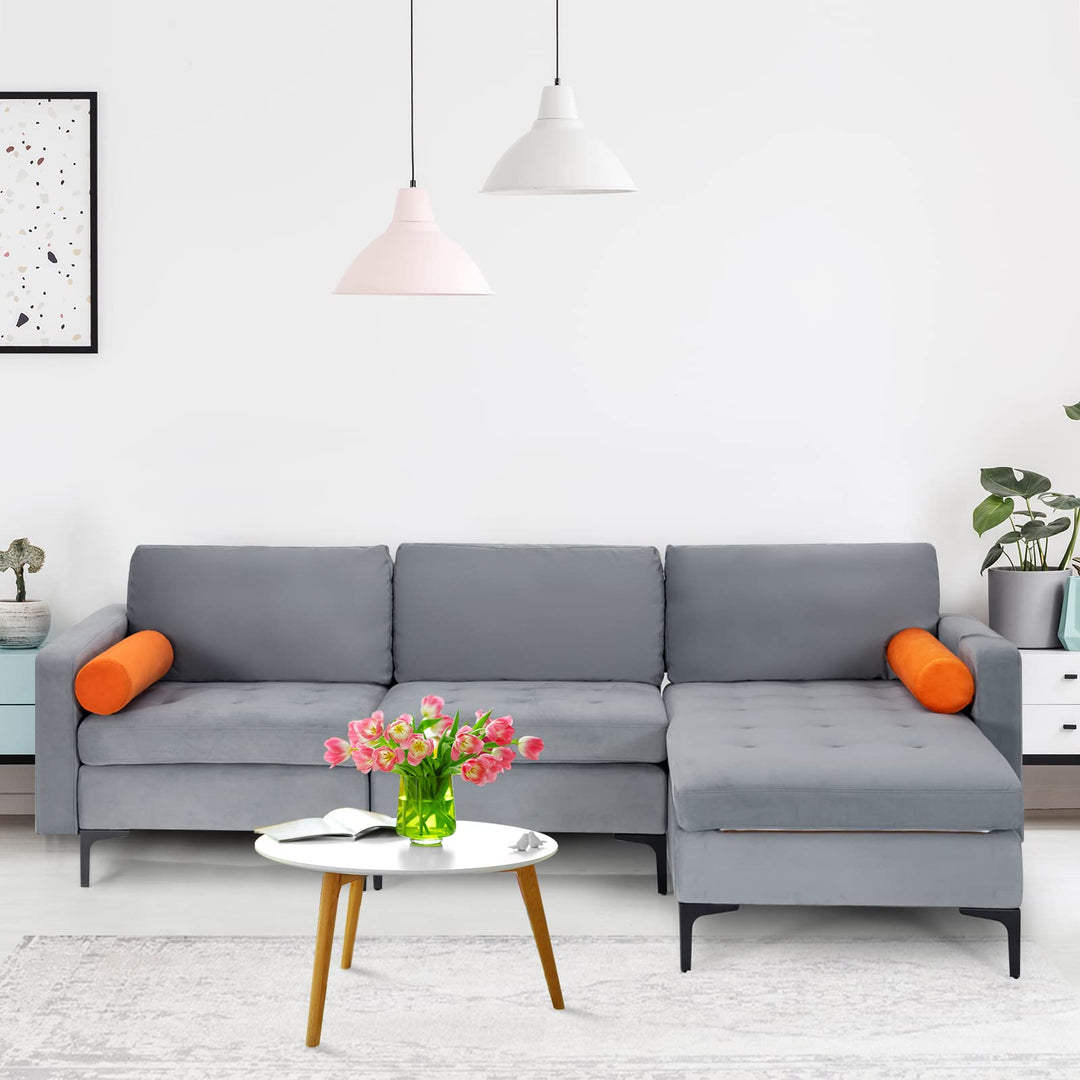 Giantex 97" Large Couch, 3 Seat Sectional Sofa Set, L-Shaped Modular Sleeper with Chaise Lounge &amp; USB Port &amp; Socket