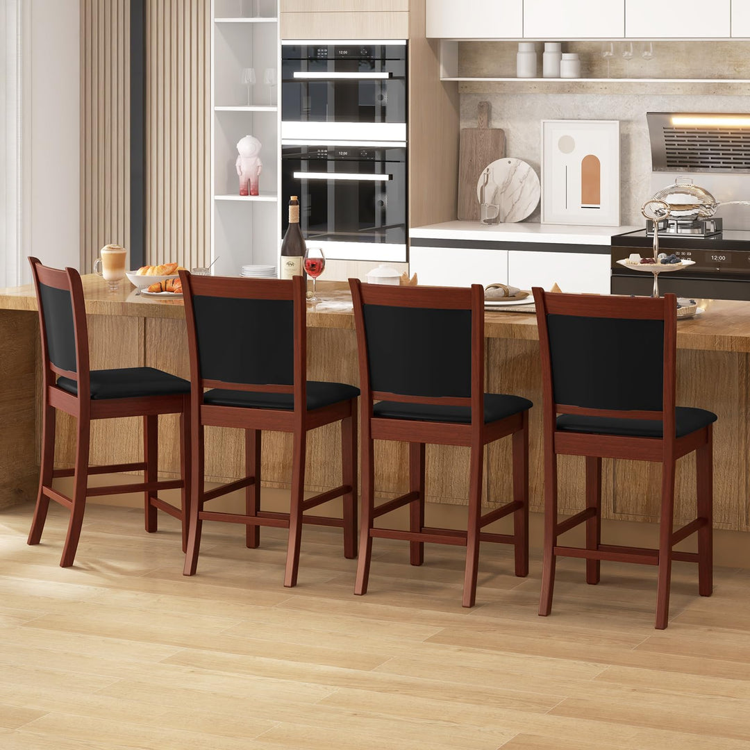 Giantex 24.5" Bar Stools Set of 2, Upholstered Counter Height Bar Stools w/Faux Leather Cushion &amp; Footrest
