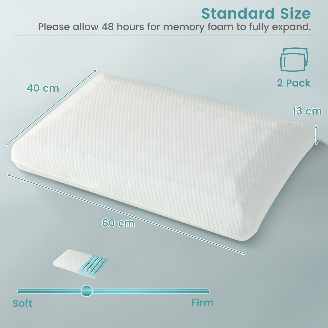 Giantex Memory Foam Pillow 2 Pack with Cool Feeling Gel, 3D Cutting Ventilated Pillows with Washable Cover