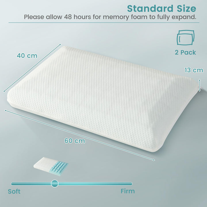 Giantex Memory Foam Pillow 2 Pack with Cool Feeling Gel, 3D Cutting Ventilated Pillows with Washable Cover