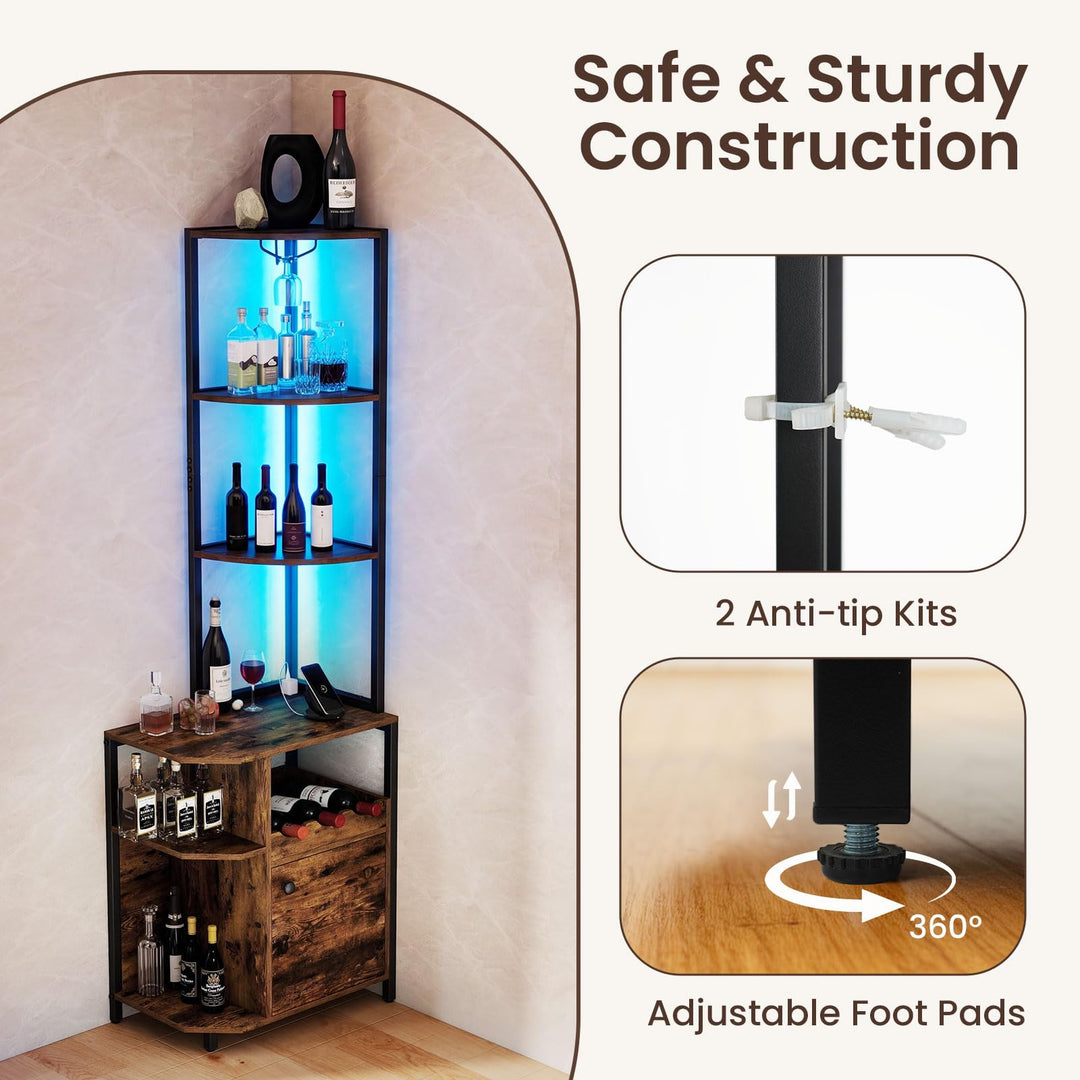 Giantex Corner Bar Cabinet w/Power Outlets