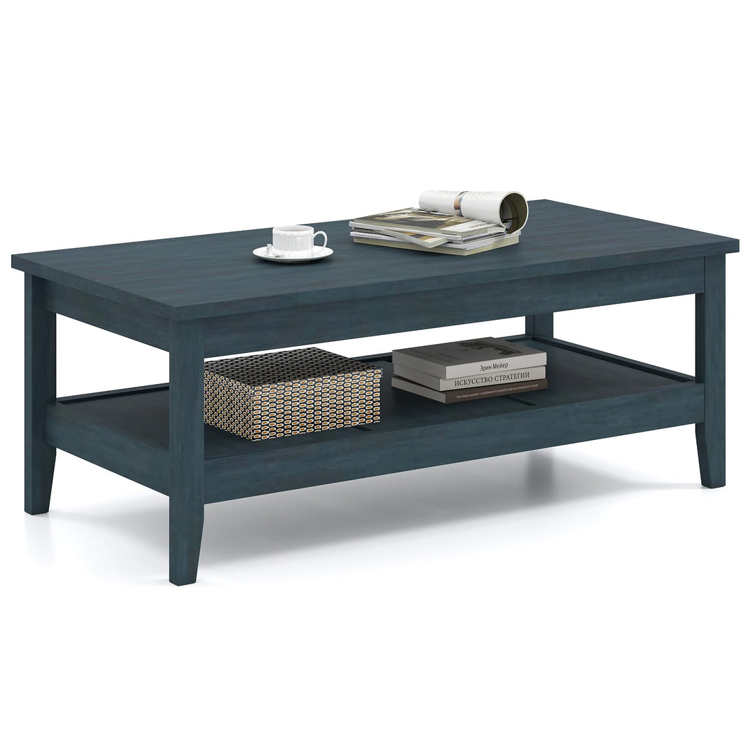 Giantex Farmhouse Coffee Table Rustic Cocktail Center Table with Thickened Tabletop