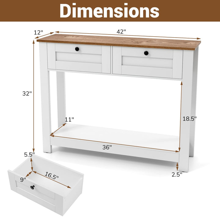 Giantex Farmhouse Console Table with 2 Drawers 42" Long Narrow Entryway Table