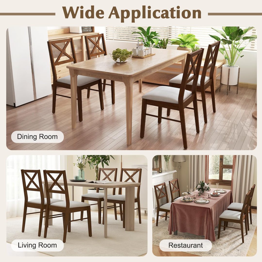 Giantex Wooden Dining Chairs Set of 2/4, Upholstered Kitchen Chairs w/Cross Back &amp; Padded Seat
