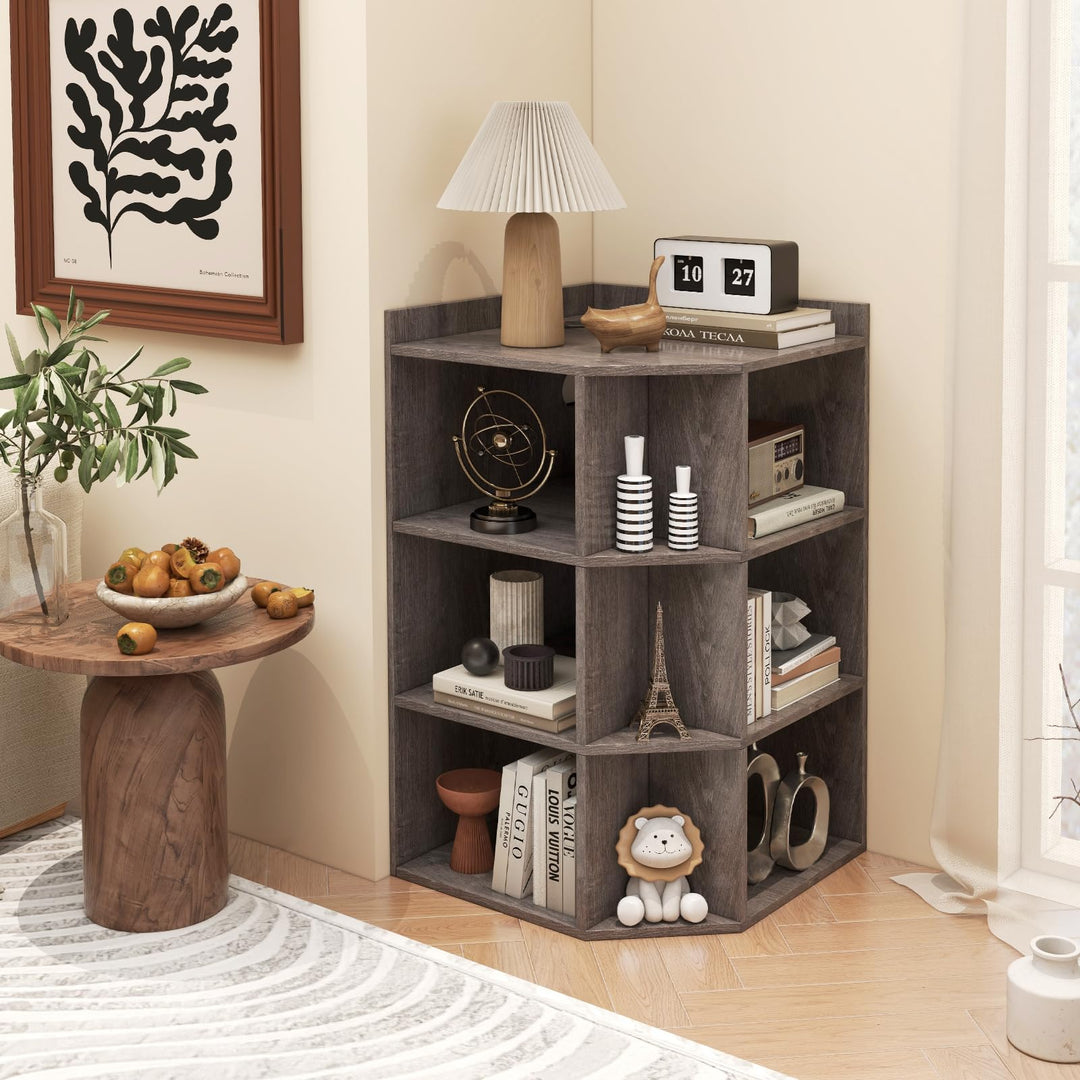 Giantex 3-Tier Corner Cabinet with Charging Station, Corner Shelf with 9 Cubbies, 2 USB Ports &amp; 4 Outlets