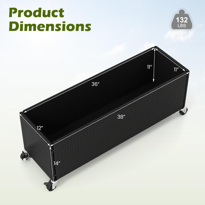 GIANTEX 38"x12"x14" Wicker Raised Garden Bed w/Wheels (1/2)