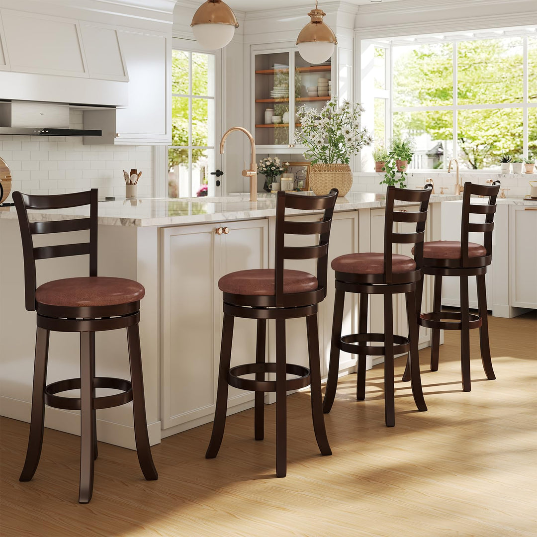 Giantex 30" Counter Height Swivel Barstools Set of 2/4 with Faux Leather Seat and Wrap-around Footrest