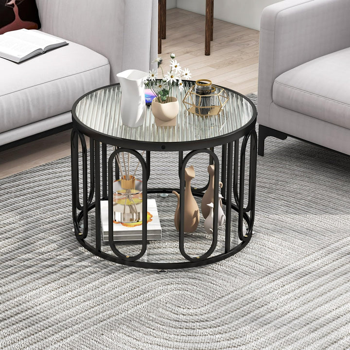 Giantex Small Round Glass Coffee Table, 24" Accent Side Sofa Tea Table with Tempered Glass Top &amp; Oval Swivel Brackets