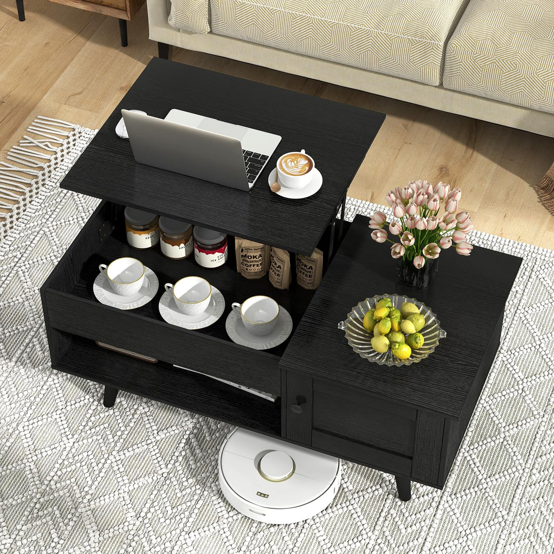 Giantex Lift Top Coffee Table, Modern Cocktail Table with Hidden Compartment, Open Shelf &amp; Cabinet