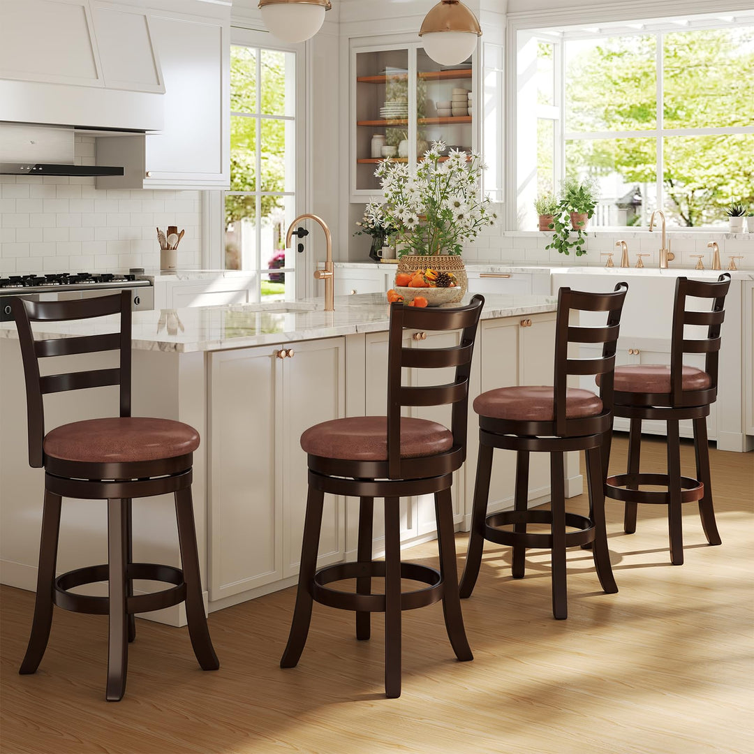 Giantex 26" Counter Height Swivel Barstools Set of 2/4 with Faux Leather Seat and Wrap-around Footrest