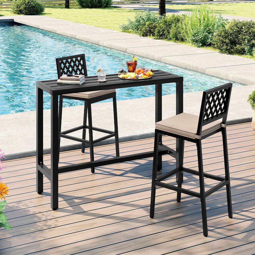 Giantex 48" Outdoor Rectangle Bar Table with Counter Height Slatted Top &amp; Footrest, Black