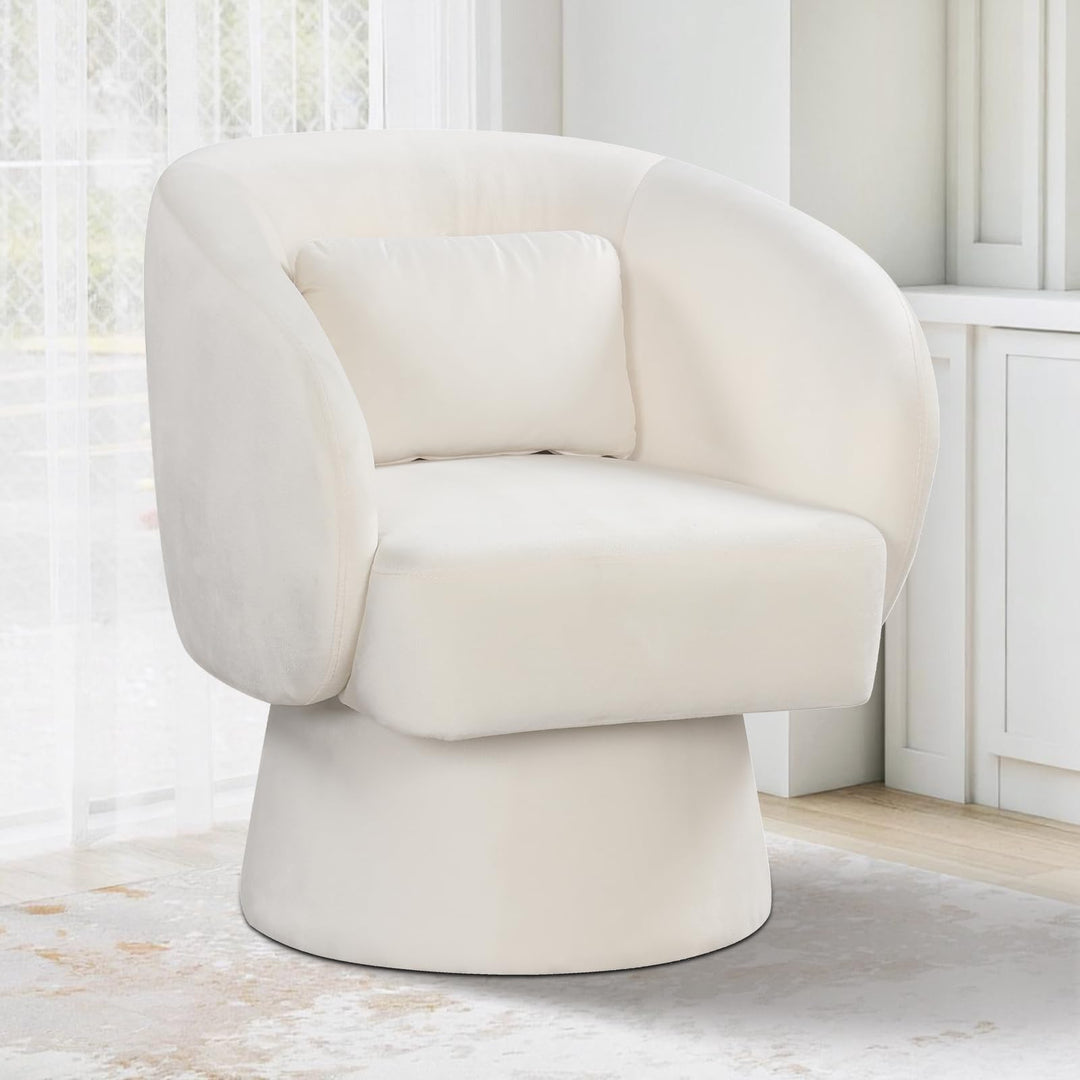 Giantex Swivel Accent Chair Upholstered Barrel Chair with Curved Back &amp; Removable Lumbar Pillow