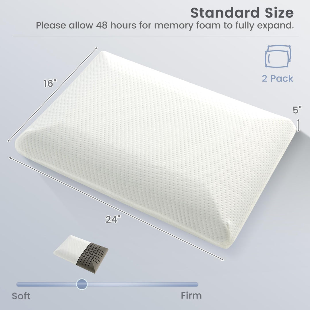 Giantex Charcoal Memory Foam Pillow 2 Pack, 3D Cutting Ventilated Pillows with Washable Cover, Back &amp; Side Sleeper Pillows