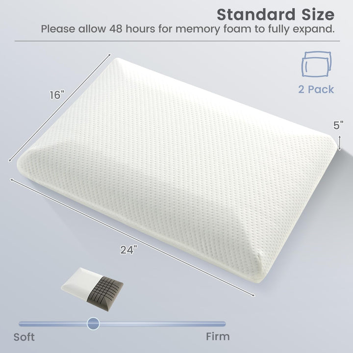 Giantex Charcoal Memory Foam Pillow 2 Pack, 3D Cutting Ventilated Pillows with Washable Cover, Back &amp; Side Sleeper Pillows