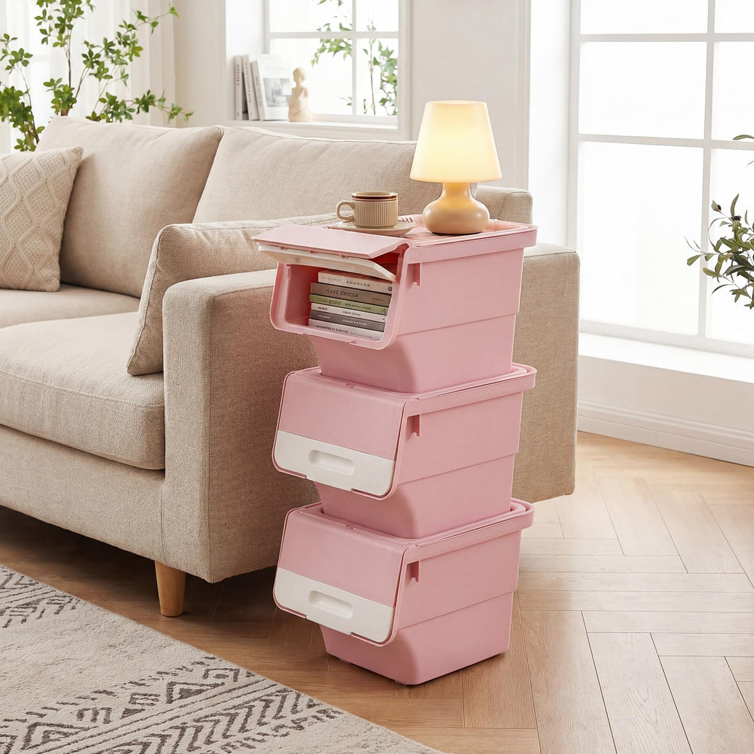 Giantex Plastic Stackable Storage Bins with Lids &amp; Wheels