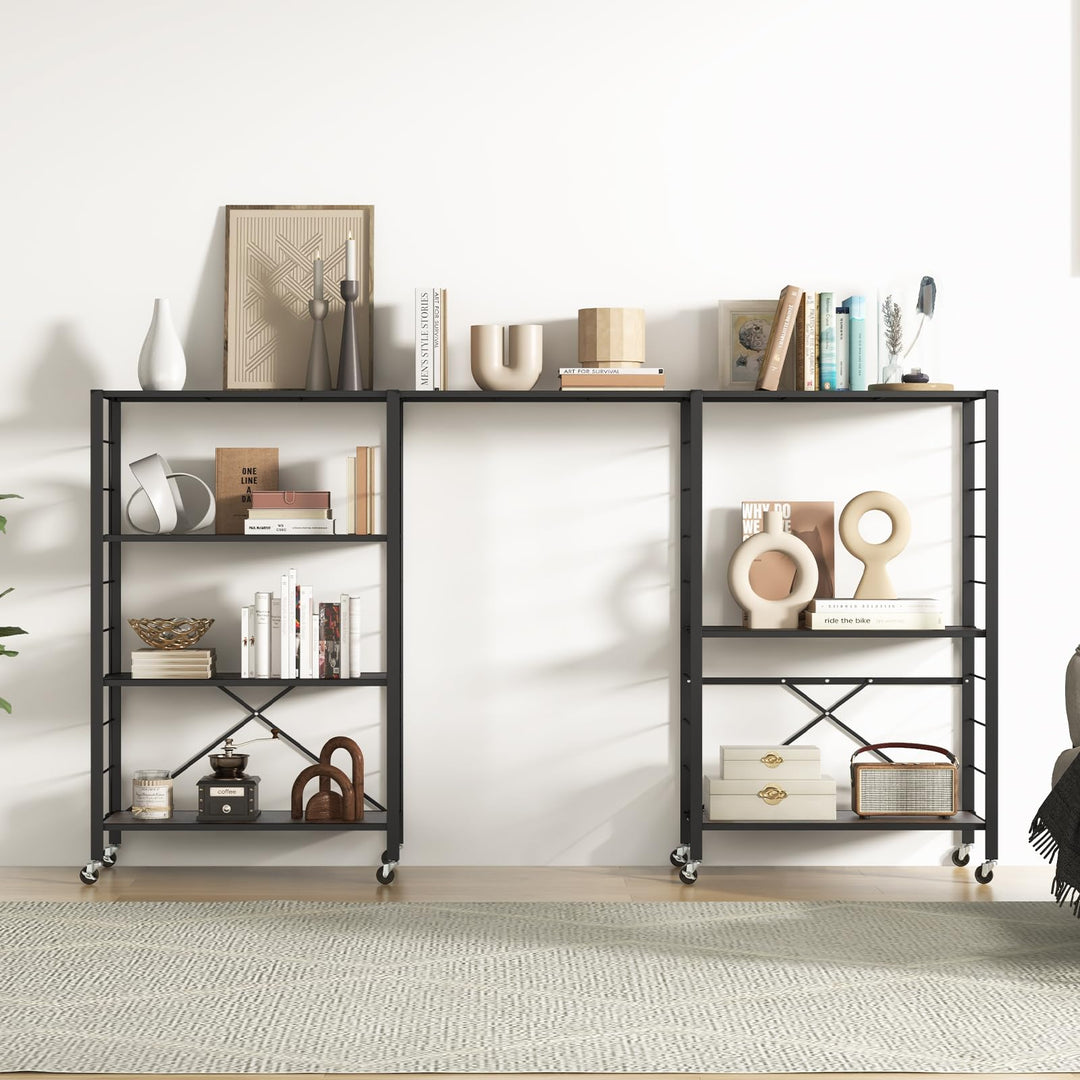 Giantex 4-Tier Folding Storage Shelf, Collapsible Shelving Unit w/Lockable Wheels &amp; Adjustable Shelf