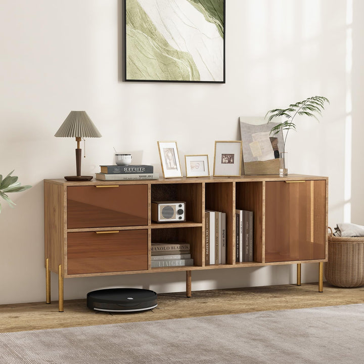 Giantex Mirrored Buffet Cabinet, Wooden Kitchen Sideboard Storage Cabinet w/2 Drawers &amp; 1 Door Accent Cabinet