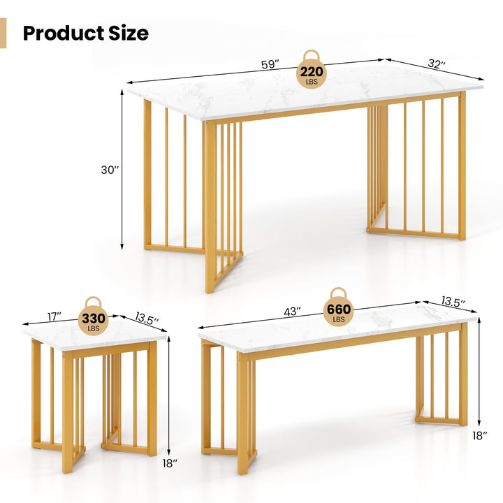 Giantex 4-Piece Dining Table Set for 4, Kitchen Table Chairs Set with Bench &amp; 2 Stools