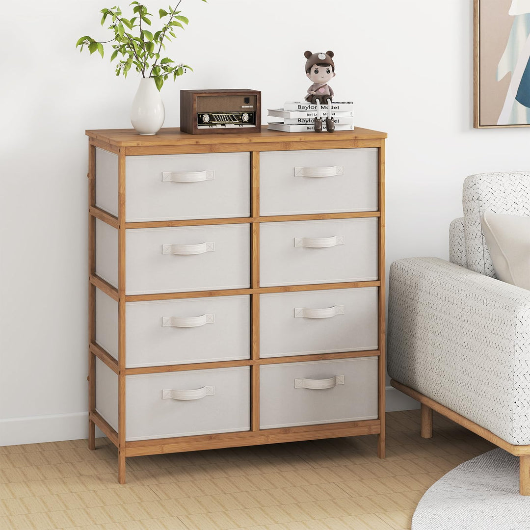 Giantex 8-Drawers Dresser Bamboo Fabric Storage Tower with Removable Fabric Bins