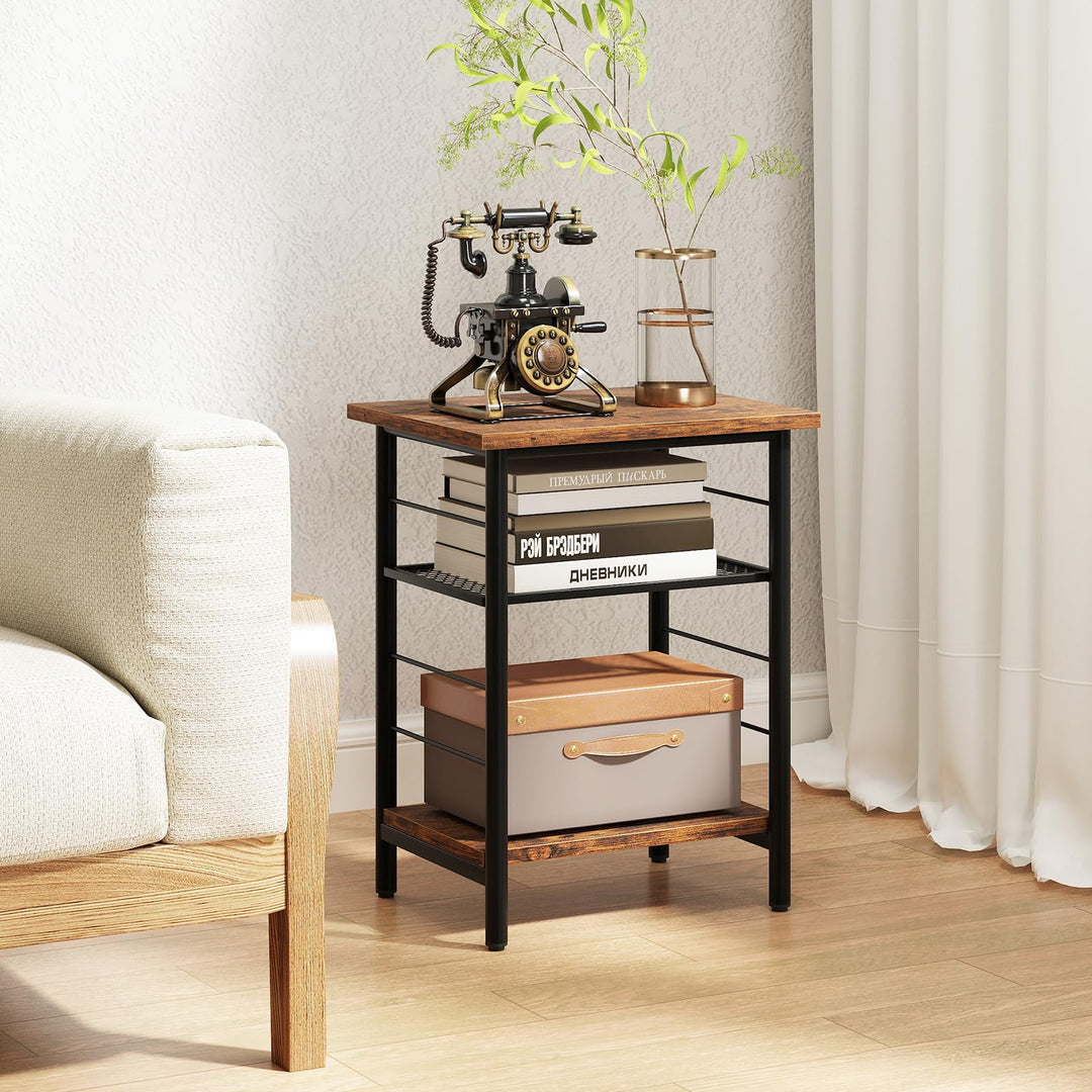 Giantex 3-Tier Side Table with Adjustable Mesh Shelf