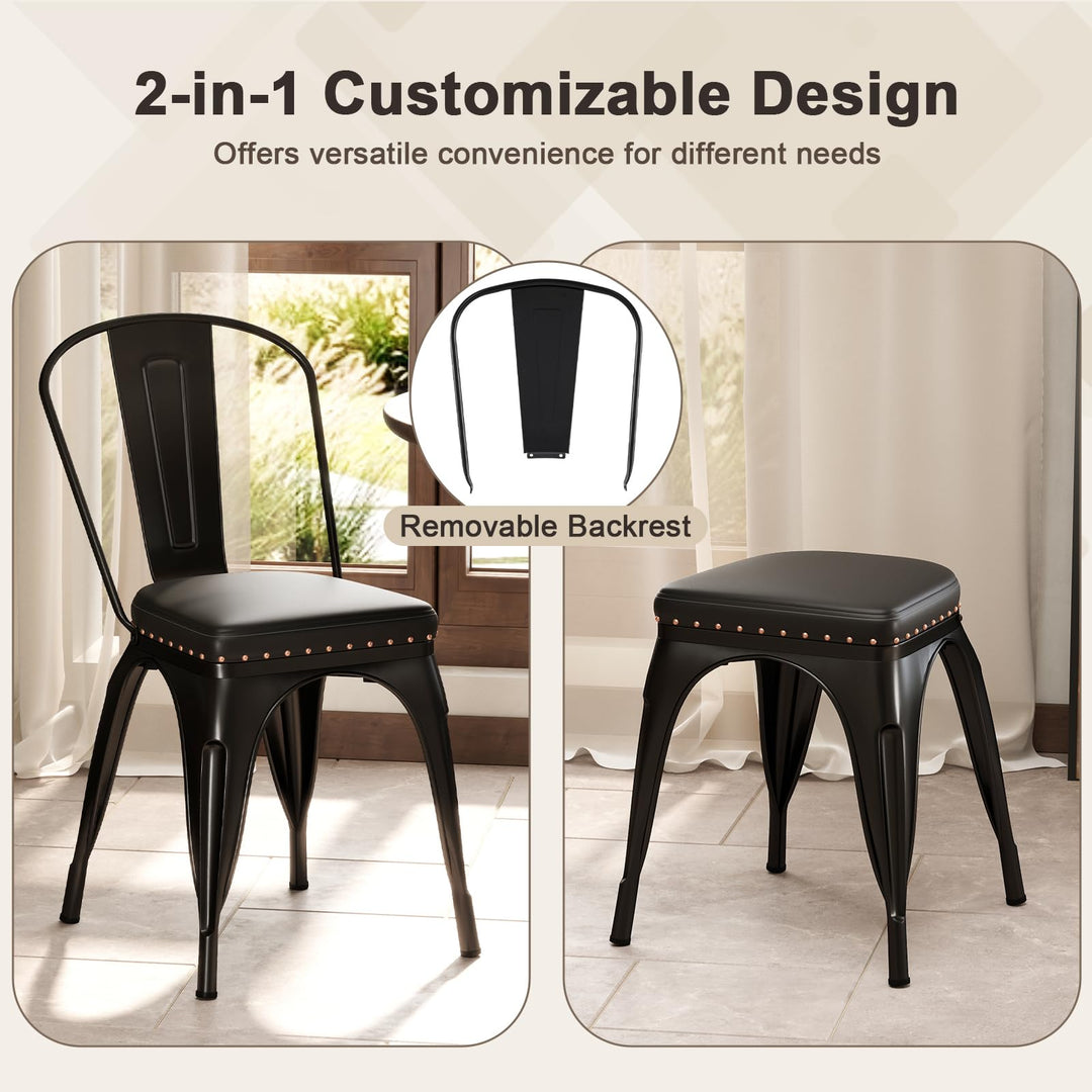 Giantex Metal Dining Chairs Set of 4 with Detachable Backrest &amp; PU Leather Padded Seat