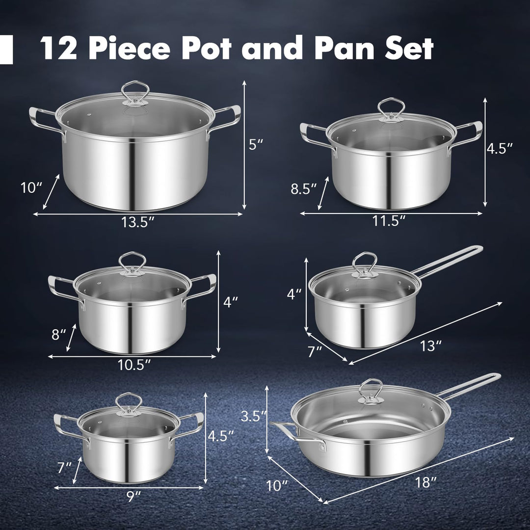 Giantex 12-Pcs Pots and Pans Set Non Stick, Non-toxic Kitchen Set w/Tempered Glass Lids &amp; Stay-Cool Handles
