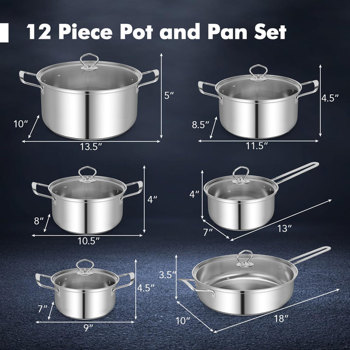 Giantex 12-Pcs Pots and Pans Set Non Stick, Non-toxic Kitchen Set w/Tempered Glass Lids &amp; Stay-Cool Handles