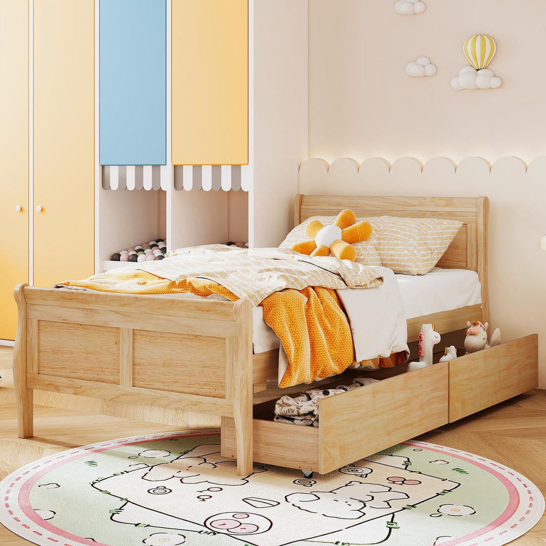 Giantex Twin/ Full/ Queen Bed with 2 Storage Drawers Wood Platform Bed with Headboard &amp; Footboard