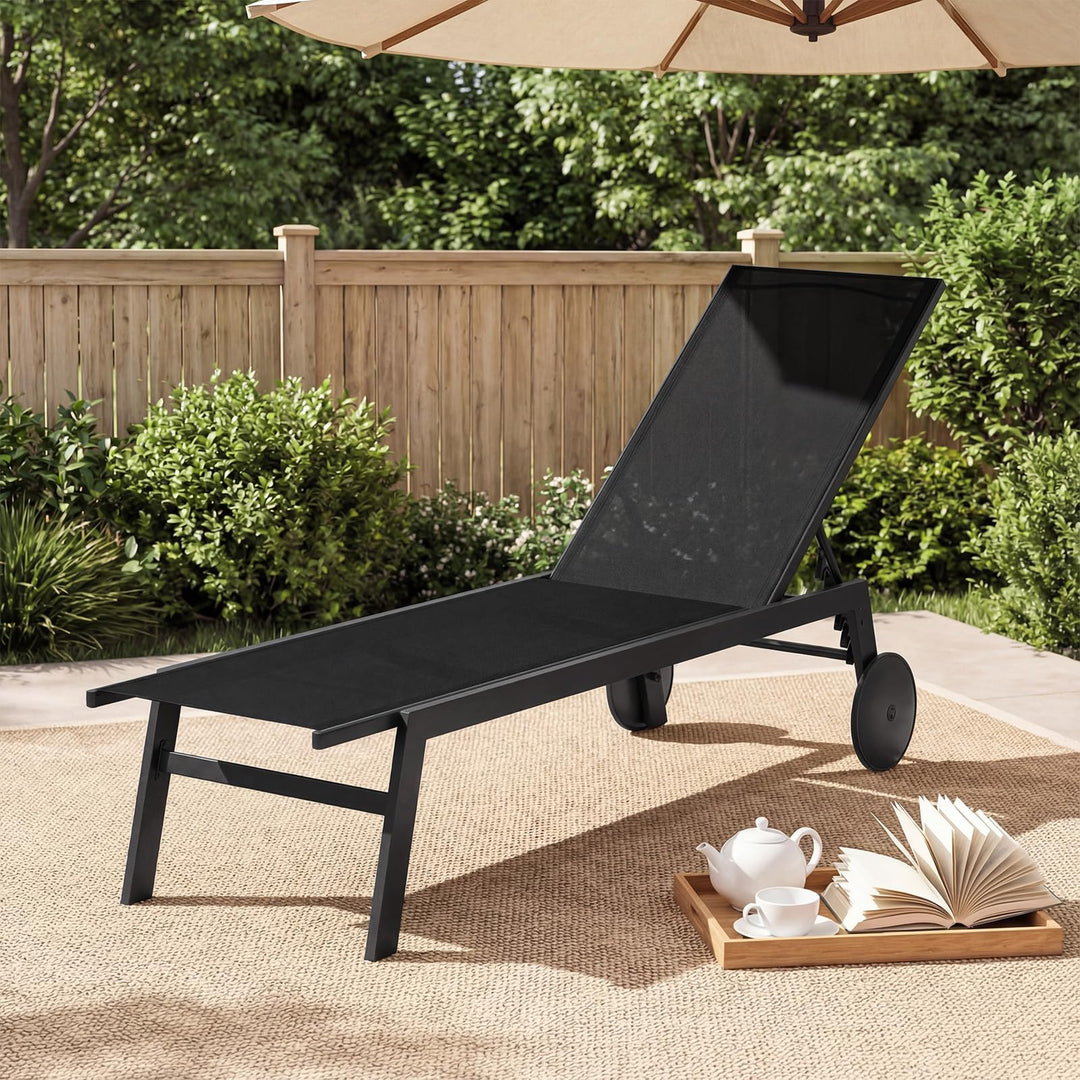 Giantex Patio Chaise Lounge Chair with Wheels and 6-Level Adjustable Backrest (1/2)