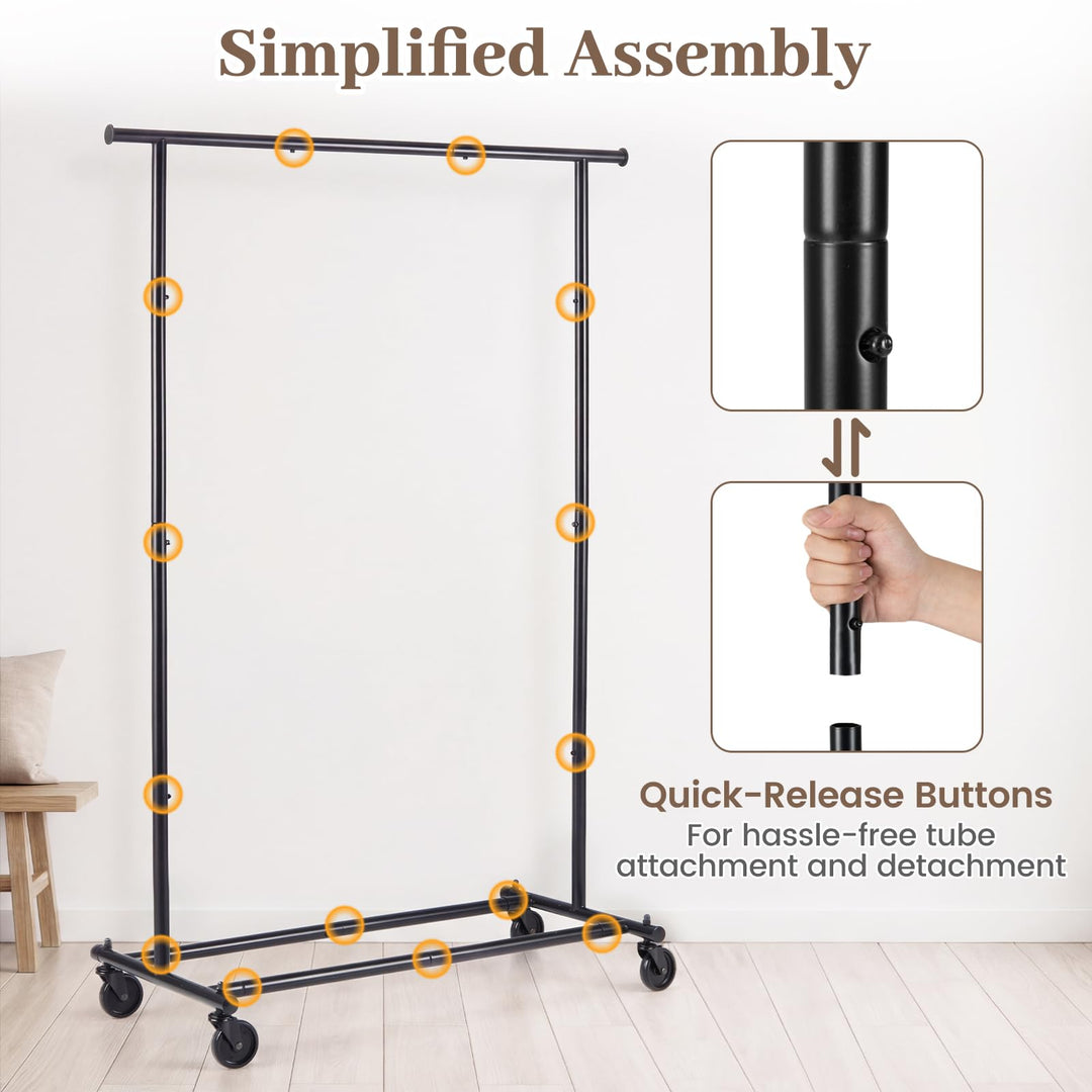 Giantex Extendable Heavy-Duty Rolling Clothing Rack with Wheels