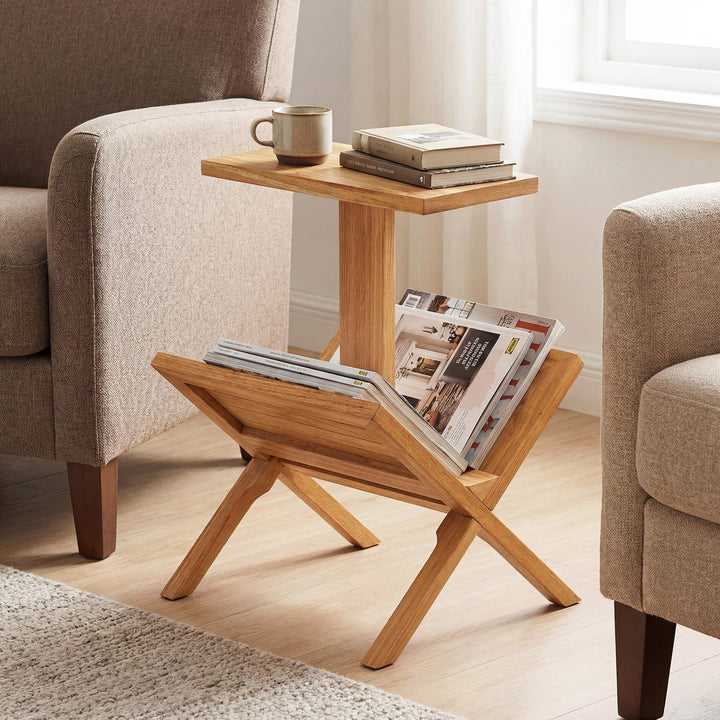 Giantex Side Table Teak Wood Set of 1/2 2-Tier Sofa Couch End Table