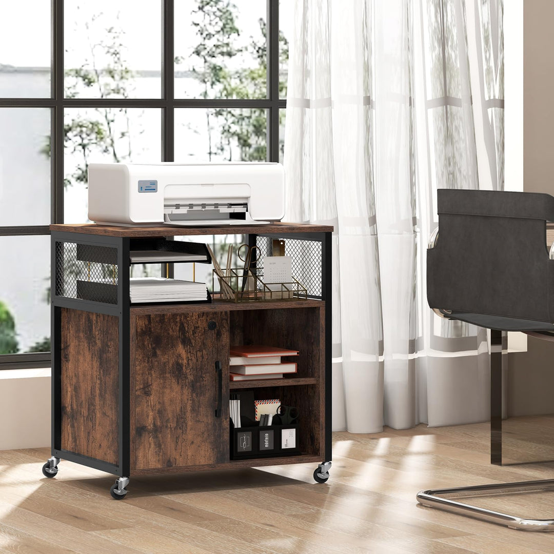 Giantex File Cabinet, Lateral Filing Cabinet with Lock, Wheels, Charging Station, Cable Hole, Lockable Side Cabinet