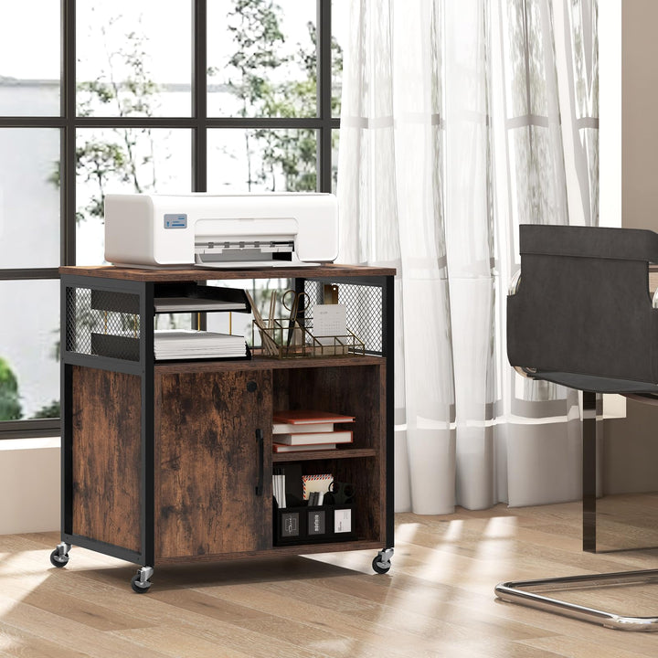 Giantex File Cabinet, Lateral Filing Cabinet with Lock, Wheels, Charging Station, Cable Hole, Lockable Side Cabinet