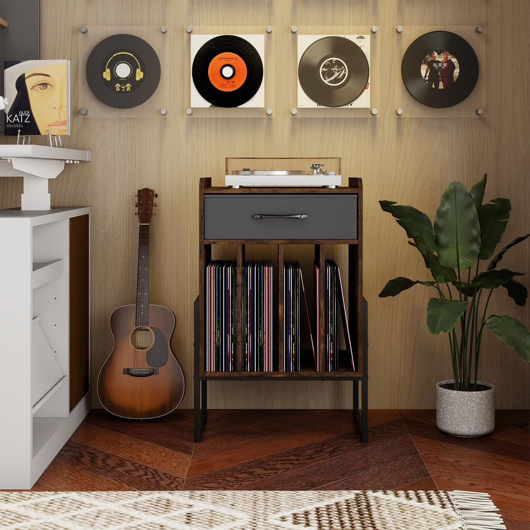 Giantex Record Player Stand 2-Tier Turntable Stand with Fabric Drawer
