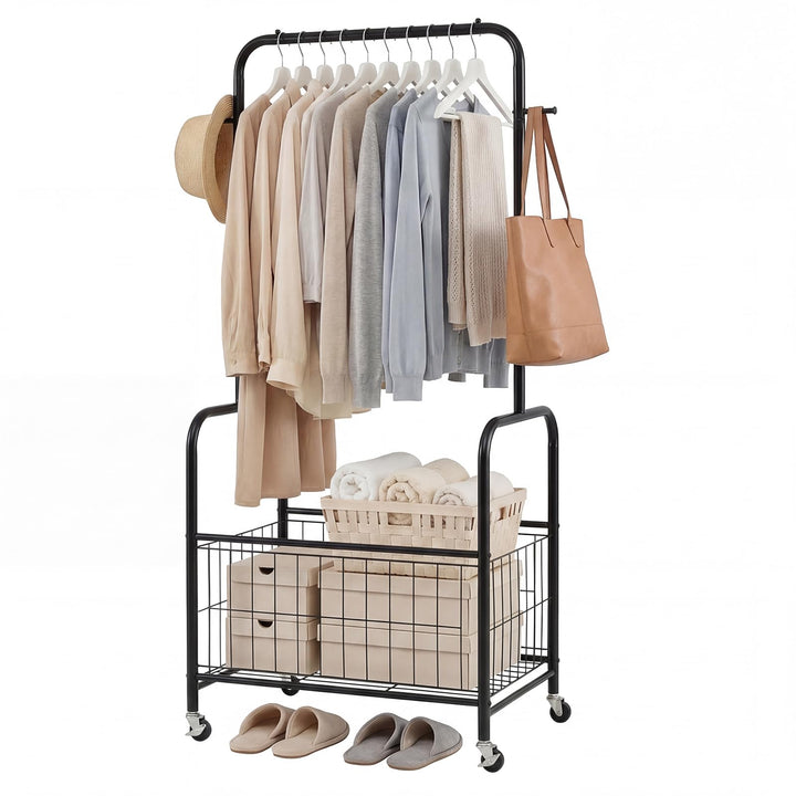 Giantex 35" Clothes Rack with Storage Basket &amp; Lockable Wheels